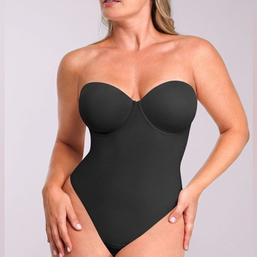 SHAPELLX Tummy Control Shapewear Bodysuit Thong Fajas Low Back Body Suit Black L